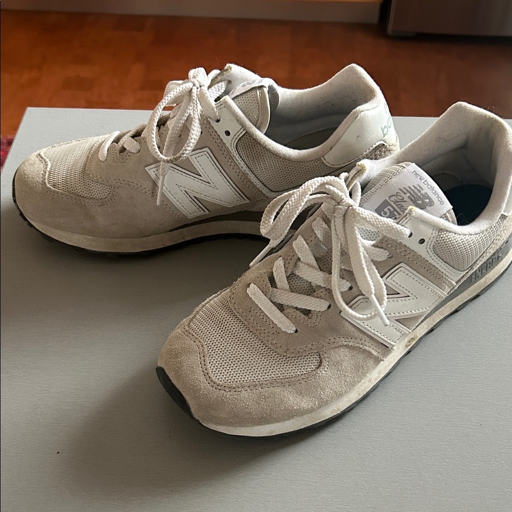 New Balance 574 Cream and White Running Shoes